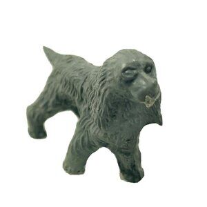 Vintage Toy Cocker Spaniel Dog Figurine Solid Hard Acrylic Plastic Gray 1x1 Inch
